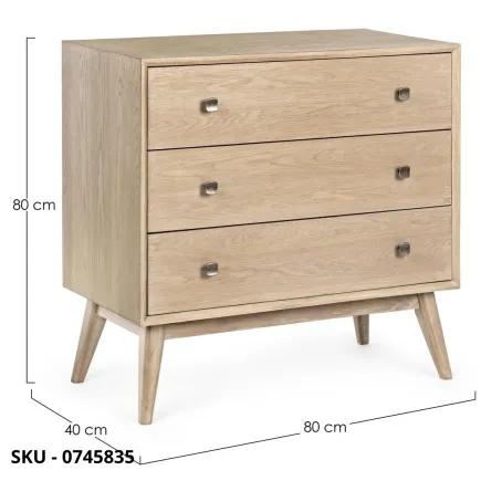 Cassettiera Alannis in Legno di Abete con Maniglie in Acciaio con 3 Cassetti - Stile Moderno – Made in Italy