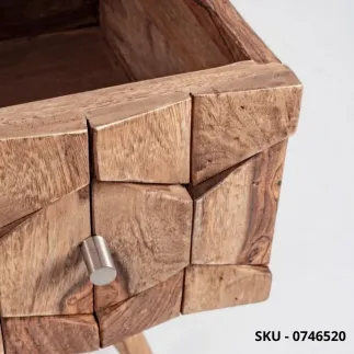 Cassettiera Kant  in Legno di Sheesham con Pomelli in Acciaio, Finitura Naturale con 3 Cassetti -  Stile Moderno – Made in Italy