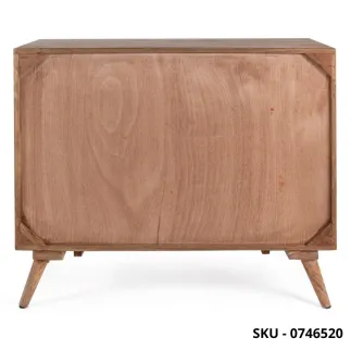 Cassettiera Kant  in Legno di Sheesham con Pomelli in Acciaio, Finitura Naturale con 3 Cassetti -  Stile Moderno – Made in Italy