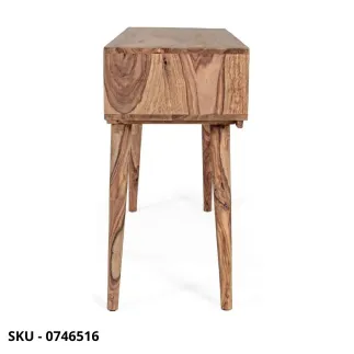 Consolle Kant in Legno Sheesham con Finitura Naturale e Pomelli in Acciaio con 2 Cassetti – Stile Moderno – Made in Italy