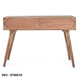 Consolle Kant in Legno Sheesham con Finitura Naturale e Pomelli in Acciaio con 2 Cassetti – Stile Moderno – Made in Italy