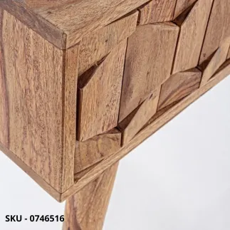 Consolle Kant in Legno Sheesham con Finitura Naturale e Pomelli in Acciaio con 2 Cassetti – Stile Moderno – Made in Italy