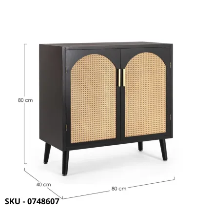 Cassettiera Josine in Legno di Pino con Inserte, Nero Opaco con Maniglie in Acciaio – Stile Moderno – Made in Italy