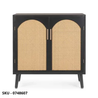 Cassettiera Josine in Legno di Pino con Inserte, Nero Opaco con Maniglie in Acciaio – Stile Moderno – Made in Italy