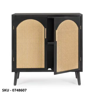 Cassettiera Josine in Legno di Pino con Inserte, Nero Opaco con Maniglie in Acciaio – Stile Moderno – Made in Italy