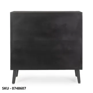 Cassettiera Josine in Legno di Pino con Inserte, Nero Opaco con Maniglie in Acciaio – Stile Moderno – Made in Italy