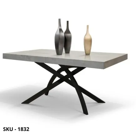 Tavolo allungabile in metallo, piano grigio,  acciaio ossidato, 2 allunghe centrali – Stile Moderno - Contemporaneo