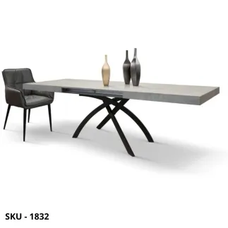 Tavolo allungabile in metallo, piano grigio,  acciaio ossidato, 2 allunghe centrali – Stile Moderno - Contemporaneo