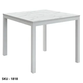 Tavolo allungabile in metallo con piano nobilitato effetto marmo statuario, 1 allunga centrale – Stile Moderno