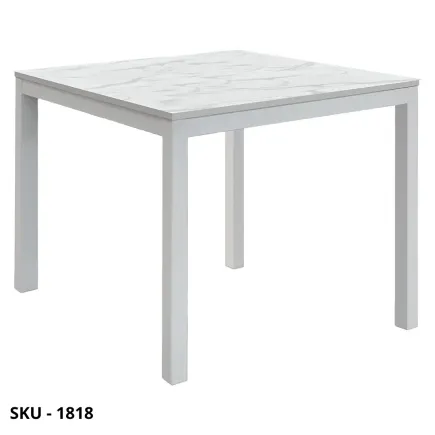 Tavolo allungabile in metallo con piano nobilitato effetto marmo statuario, 1 allunga centrale – Stile Moderno