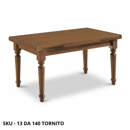 Tavolo Allungabile in Legno Massello, Noce Scuro, Gambe Tornite – Stile Arte Povera – Made in Italy – 140x80 / 160x85 cm