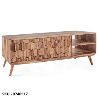 Mobile TV Kant in Legno Sheesham con 2 Ante, Finitura Naturale e Pomelli in Acciaio – Stile Moderno – Made in Italy