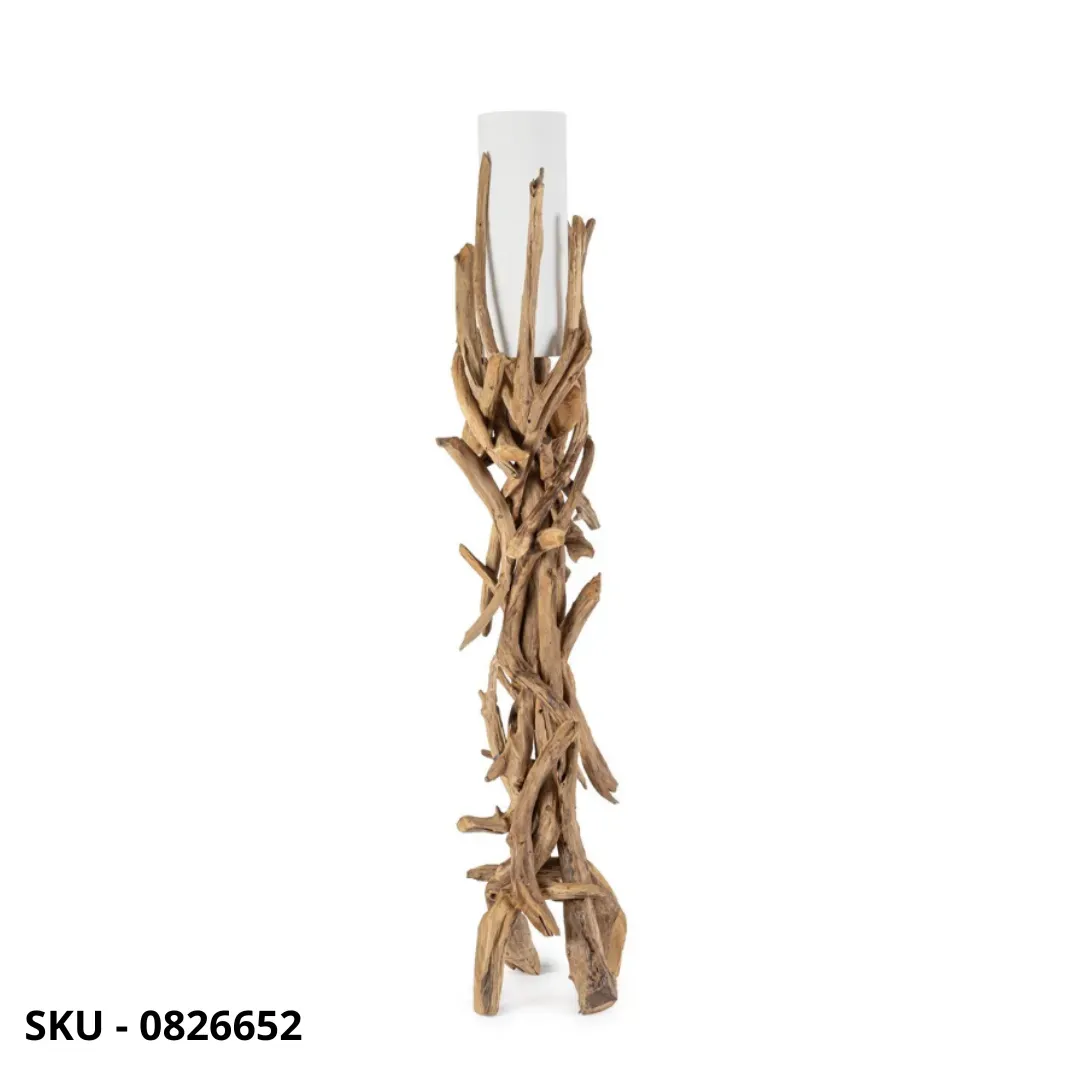 marca-design-shop-stile-moderno-stile-contemporaneo-Piantana Ace in Legno di Teak Riciclato con Paralume in Cotone