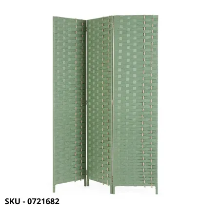 Paravento Jalila in Carta Paglia e Legno di Pioppo, marrone, verde e nero - Stile Moderno – Contemporaneo