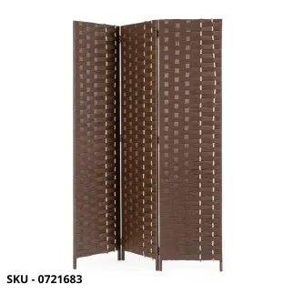 Paravento Jalila in Carta Paglia e Legno di Pioppo, marrone, verde e nero - Stile Moderno – Contemporaneo