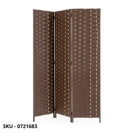 Paravento Jalila in Carta Paglia e Legno di Pioppo, marrone, verde e nero - Stile Moderno – Contemporaneo