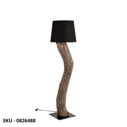 Piantana Kleta in Legno di Teak Riciclato con Paralume in Cotone Nero e Base in Acciaio – Stile Moderno – Made in Italy
