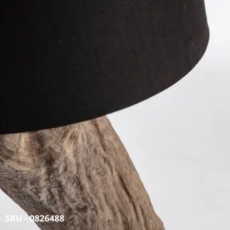 Piantana Kleta in Legno di Teak Riciclato con Paralume in Cotone Nero e Base in Acciaio – Stile Moderno – Made in Italy