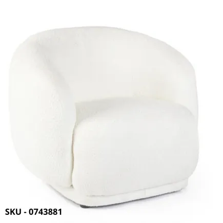 Poltrona Tecla In Bouclé, Bianca o Naturale con Struttura in Compensato - Stile Moderno – Contemporaneo – Made in Italy