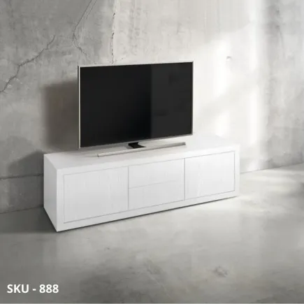 Porta TV in Legno Laminato con Finitura Bianco Frassinato, Rovere e Bicolore, con 2 Cassetti e 2 Ante – Stile Moderno