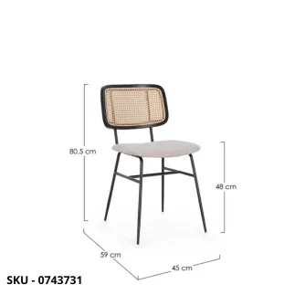 Set di 2 Sedie Glenna in Acciaio Nero con Schienale in Fibra Sintetica Effetti Rattan e Seduta in Tessuto – Stile Moderno