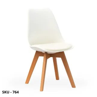 Set di 4 Sedie in Polipropilene con Gambe in Legno e Cuscino in Ecopelle, Bianco o Grigio – Stile Moderno - Contemporaneo