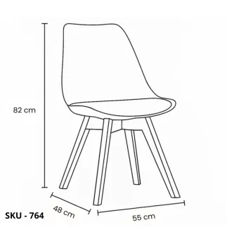 Set di 4 Sedie in Polipropilene con Gambe in Legno e Cuscino in Ecopelle, Bianco o Grigio  – Stile Moderno - Contemporaneo