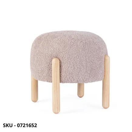 Pouf Dayla in Legno Rubber Wood con Rivestimento Effetto Bouclé Rosa, Rosa Antico, Naturale, Grigio Chiaro, Bianco