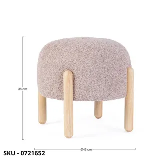 Pouf Dayla in Legno Rubber Wood con Rivestimento Effetto Bouclé Rosa, Rosa Antico, Naturale, Grigio Chiaro, Bianco