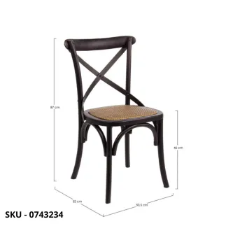 Sedia Cross Vintage In Legno Di Olmo E Rattan, in Vari Colori - Stile Moderno - Contemporaneo - Made in Italy –  50.5x52x87h cm