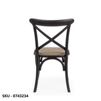 Sedia Cross Vintage In Legno Di Olmo E Rattan, in Vari Colori - Stile Moderno - Contemporaneo - Made in Italy –  50.5x52x87h cm