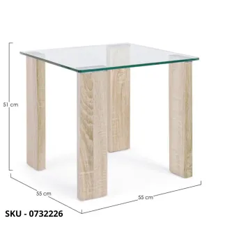 Tavolo fisso New Arley Nature con piano in Vetro Temperato e gambe in MDF Effetto Legno -  Stile Moderno – Contemporaneo