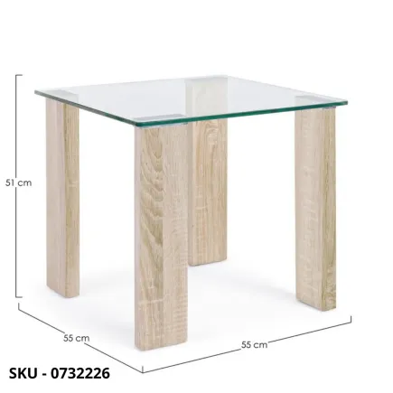 Tavolo fisso New Arley Nature con piano in Vetro Temperato e gambe in MDF Effetto Legno -  Stile Moderno – Contemporaneo