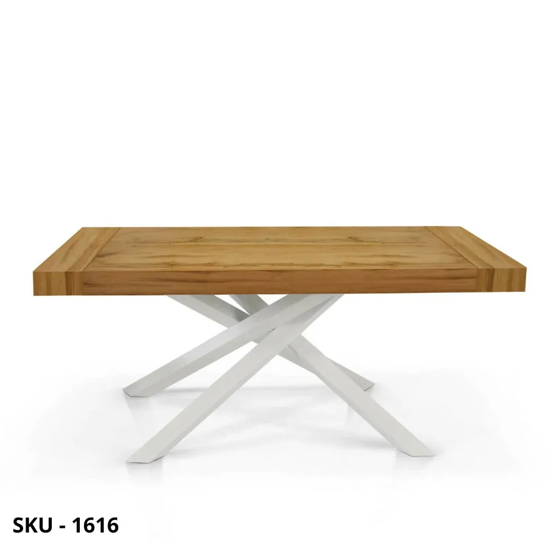 marca-design-shop-stile-moderno-stile-contemporaneo-Tavolo allungabile in rovere nodato con 2 allunghe e gambe in metallo