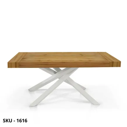marca-design-shop-stile-moderno-stile-contemporaneo-Tavolo allungabile in rovere nodato con 2 allunghe e gambe in metallo