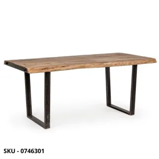 Tavolo Fisso Elmer, piano in Legno d'Acacia, struttura in Acciaio Verniciato – Stile Moderno - Contemporaneo – Made in Italy