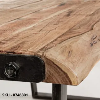 Tavolo Fisso Elmer, piano in Legno d'Acacia, struttura in Acciaio Verniciato – Stile Moderno - Contemporaneo – Made in Italy