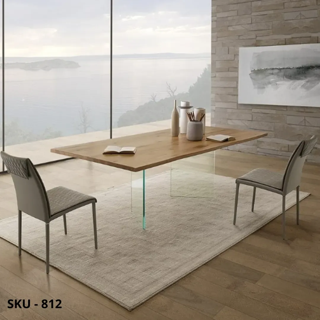 marca-design-shop-stile-moderno-stile-contemporaneo-Tavolo fisso Rovere impiallacciato, Gambe in vetro