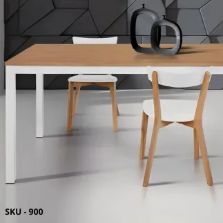 Tavolo Allungabile, piano nobilitato Rovere, Struttura In Metallo bianca - Stile Moderno - Contemporaneo – Made in Italy