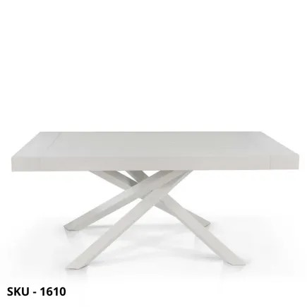 Tavolo allungabile, piano in Nobilitato, finitura Bianco Consumato con 2 Allunghe e Base in Metallo - Stile Moderno