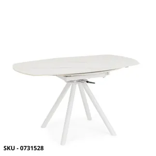 Tavolo Allungabile Rotondo Rauni con Piano in Gres Effetto Marmo e Base in Acciaio – Stile Moderno