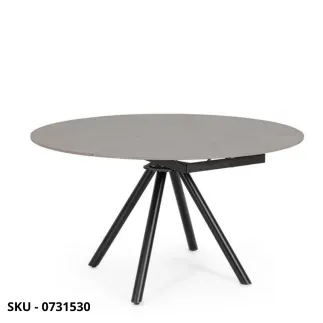 Tavolo Allungabile Rotondo Rauni con Piano in Gres Effetto Marmo e Base in Acciaio – Stile Moderno