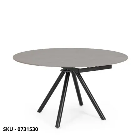 Tavolo Allungabile Rotondo Rauni con Piano in Gres Effetto Marmo e Base in Acciaio – Stile Moderno