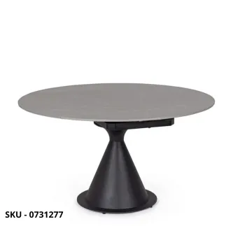 Tavolo Rotondo Allungabile Jonni, Piano in Gres Porcellanato Effetto Marmo e Base in Acciaio Verniciato - Bianco o Nero