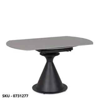 Tavolo Rotondo Allungabile Jonni, Piano in Gres Porcellanato Effetto Marmo e Base in Acciaio Verniciato - Bianco o Nero