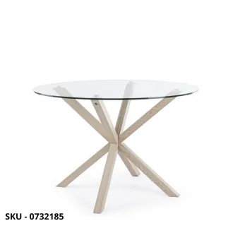 Tavolo May rotondo o rettangolare in Acciaio cromato, nero, bianco, effetto legno e Piano in Vetro – Stile Moderno