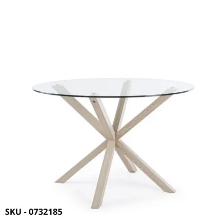 Tavolo May rotondo o rettangolare in Acciaio cromato, nero, bianco, effetto legno e Piano in Vetro – Stile Moderno