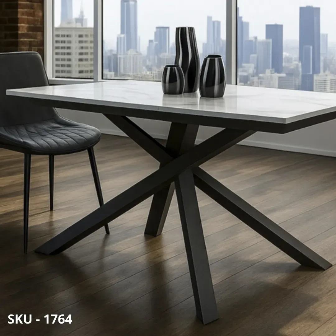 marca-design-shop-stile-moderno-stile-contemporaneo-Tavolo Allungabile in Metallo con Piano Nobilitato Effetto Marmo Statuario