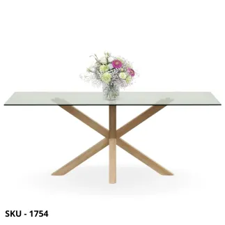 Tavolo fisso in Vetro temperato con Base in Legno di rovere – Stile Moderno – Contemporaneo – Made in Italy – 160×90×76 cm