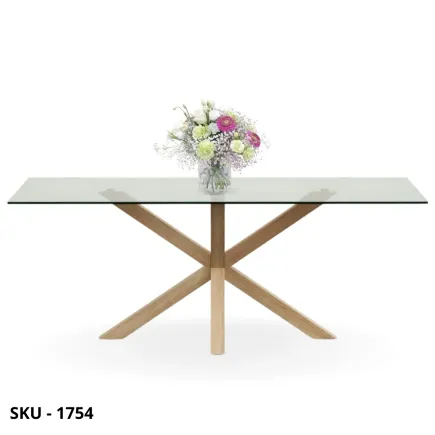 Tavolo fisso in Vetro temperato con Base in Legno di rovere – Stile Moderno – Contemporaneo – Made in Italy – 160×90×76 cm